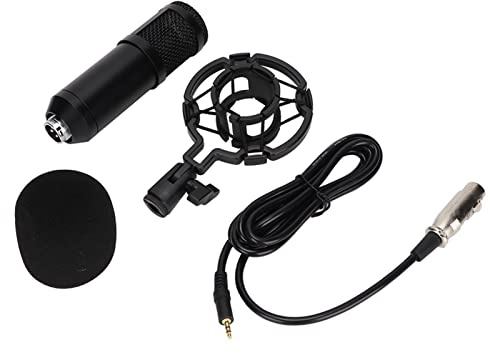 Omquot Microfono a condensatore professionale cablato per trasmissioni chiare, con supporto ammortizzatore per PC portatile (nero)