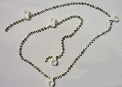 CHROME VERTICAL BLIND LINK BEAD CHAIN WITH WHITE CLIP FOR 3.5 (89MM) SLATS (100 LINKS)