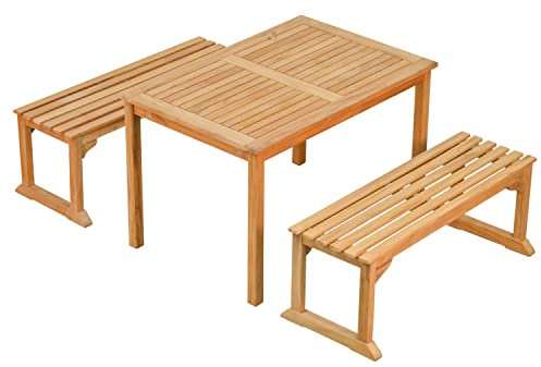 Kai Wiechmann Teak Sitzgruppe 2 Gartenbänke 120 cm ohne Lehnen 1 Tisch 120 x 80 cm im Set