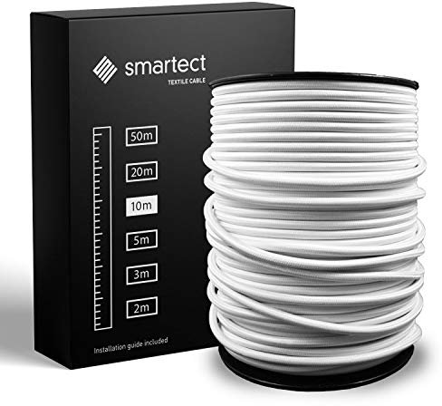 smartect Cavo Elettrico Tessile Bianco, 10 Metri Filo Elettrico Vintage, Tripolare (3 x 0.75mm²) Cavo Elettrico Rivestito in Tessuto per Fai da Te