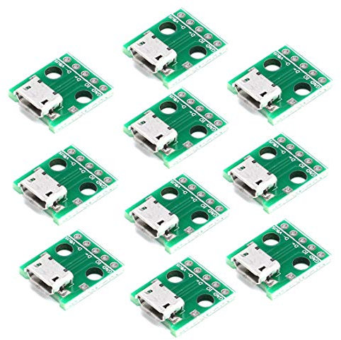 HiLetgo 10pcs Micro USB to Dip Adapter 5pin Female Connector B Type PCB Converter pinboard 2.54 Micro USB Socket