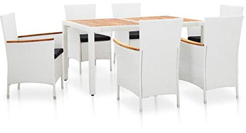 Festnight 7-TLG. Garten-Essgruppe Gartenmöbel Set Sitzgarnitur Gartengarnitur Sitzgruppe Gartengruppe Rattan Set Tisch und 6 Stuhl Set Poly Rattan Weiß