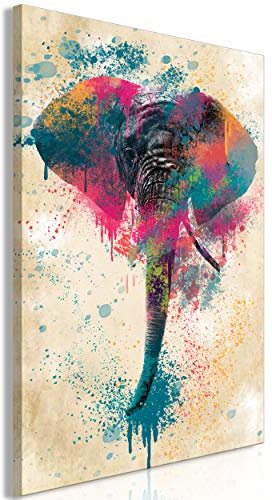decomonkey Bilder Tiere Abstrakt 40x60 cm 1 Teilig Leinwandbilder Bild auf Leinwand Vlies Wandbild Kunstdruck Wanddeko Wand Wohnzimmer Wanddekoration Deko Bunt Beige Elefant