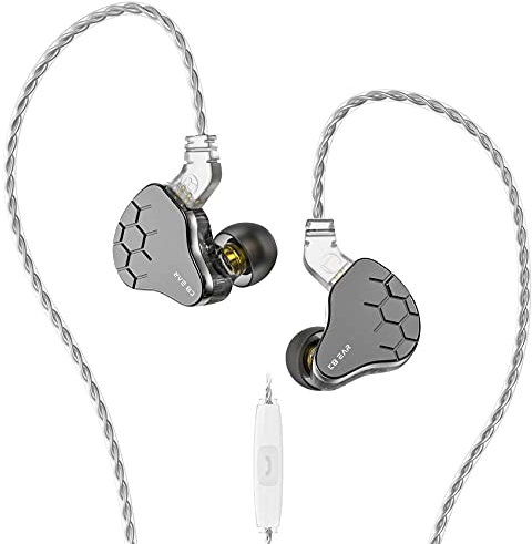 KINBOOFI KBEAR Lark In-Ear-Monitor 1BA 1DD Hybrid Balance Armature HiFi-Headset, Kabelgebundener Kopfhörer mit Metall- und PC-Gehäuse 0,78 mm 2-poliges Abnehmbares Kabel (grau, mit Mikrofon)
