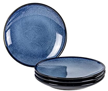 UNICASA Plato de Postre Redondo, Servicio de Mesa de Gres Esmaltado 4 Personas, Platos llanos/Plato de menú/Accesorios de Mesa Azul 20 cm