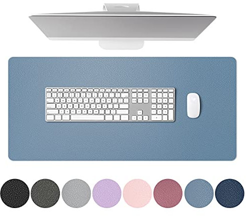 Schreibtischunterlage Leder - Multifunktion Mousepad aus Wasserdichtes PU-Leder - 80 × 40 cm Große Größe, Mouse Pad Für den Heim- oder Bürogebrauch (Grau Blau)
