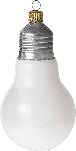 Impuls Christbaumschmuck Glas 9cm Glühbirne mundgeblasen handbemalt Lampen Weihnachtskugeln weiß
