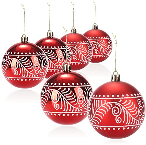 com-four® 6X Weihnachtskugeln, Christbaumkugeln bruchsicher aus Kunststoff für Weihnachten, Baumschmuck für den Christbaum mit Anhänger