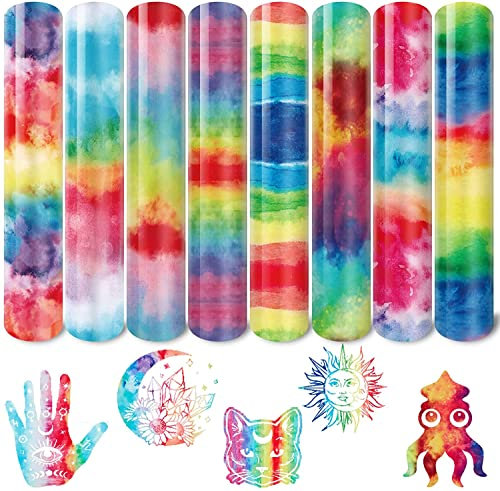 Tintnut Hoja de transferencia de calor de acuarela, vinilo para planchar, 8 hojas de color, 12 x 10 pulgadas, acuarela, arco iris, multicolor, HTV, camisetas, sombreros, ropa