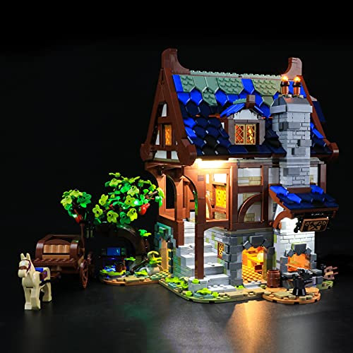 GEAMENT LED Licht-Set Kompatibel mit Lego Mittelalterlicher Schmiedeladen (Medieval Blacksmith) - Beleuchtungsset für Ideas 21325 Baumodell (Modell-Set Nicht enthalten)