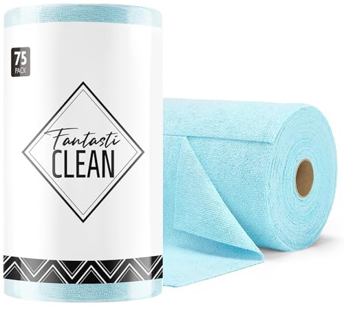 Fantasticlean Microfiber Cleaning Cloth Roll -75 Pack, Tear Away Towels, 12 x 12, Reusable Washable Rags (Blue)