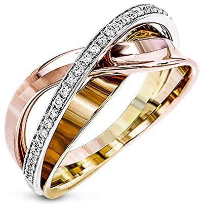 PAIHUIART Ring Ringe Damen Bijouterie Frauen Schmuck Damenring Eheringe Mode Kreativer Dreifarbiger Ehering, Einfache Linien Und Mikro-Intarsien-Ring Mit Schmuck 8 Silber