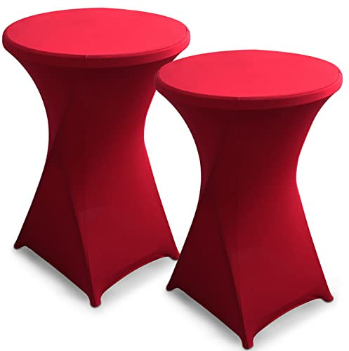 Tigerkinwit Stretch Stehtischhusse 2 Stück Tischhusse rund Husse für Stehtische Ø 80-85 cm Elegante Waschbare Tischdecke für Bar Geburtstagsfeier Hochzeit Bistrotische 80×110cm (Rot, 2 pcs)