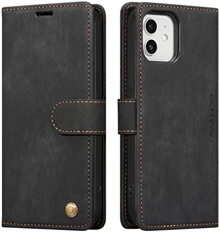 QLTYPRI Hülle für iPhone 11 Hülle, Handyhülle [Premium Leder] [Standfunktion] [Kartenfach] [Magnet] Flip Leder Brieftasche Case Etui für iPhone 11 - Schwarz
