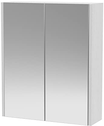 Hudson Reed NPF2117 Juno Modern Bathroom Wall Hung 2 Door Mirror Unit, 600mm, Woodgrain White Ash