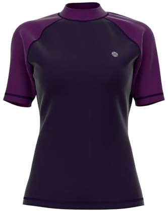 Women's Short Sleeve Rash Vest - UV Surfing Rash Guard Female UPF 50+ Water Sport Swim Tee Shirt Active Workout Beach Wet Top Base Layer T-Shirt Wetsuits Swimsuits Quickdrying Breathable Purple 14