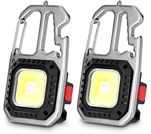 PKKP 2 Stück Mini LED Taschenlampe 800 Lumen, Tragbare Arbeitsleuchte Schlüsselanhänger, 7 Modi USB Wiederaufladbare Inspektionsleuchten mit Schraubendreher für Notfall/Reparatur/Camping