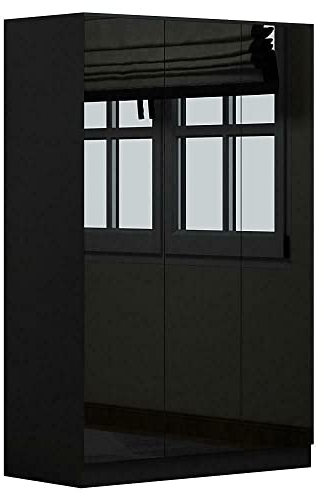 FWStyle Stora Modern Bedroom 3 Door High Black Gloss Wardrobe Scandinavian Style…
