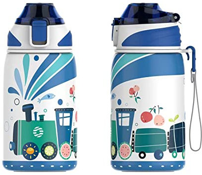 Fjbottle Botella Térmica para Niños 400 ml, sin fugas/sin BPA, Doble Pared Botella Agua Acero Inoxidable para escuela, guardería