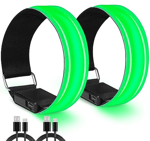 TENXSNUG Led Armband Aufladbar, 2 Stück Reflective Led Leuchtarmbänder, Hohe Sichtbarkeit Leuchtarmband USB Reflektorband LED Leucht Armbänder für Kinder Erwachsene Laufen, Joggen und Radfahren, Grün