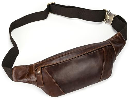 LUUFAN Echtes Leder Gürteltasche für Männer Mehrere Taschen Slim Fanny Pack Verstellbare Gürteltasche für Outdoor Running Wandern und Reisen, Kaffee