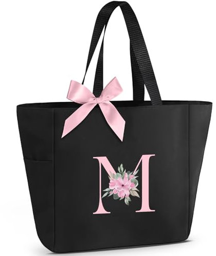 Vavabox Handtasche Damen A-Z Reißverschluss Schultertasche, Geschenke für Damen,Bräute und Brautjungfern, Arbeit,Reisen,Einkaufen,Schule (M, Schwarz)