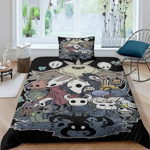 GIOSBR Hollow Knight Bettwäschegarnitur 3D Gedruckter Game Bettbezug Set Für Kinder Mädchen Jungen Weich Microfaser Reissverschluss Und Kissenbezüge Bettwäsche 2 Teilig Single（135x200cm）