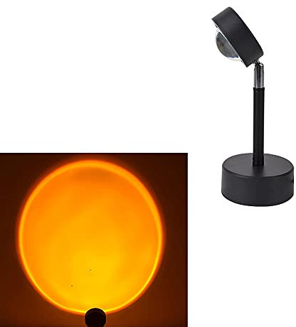 5W Projector Night Light with 180 Degree Adjustable Heads, USB Rainbow Sunset LED Projection Desk Lamp, for Bedroom Bar Coffee Store Wall Decoration Atmosphere Lights