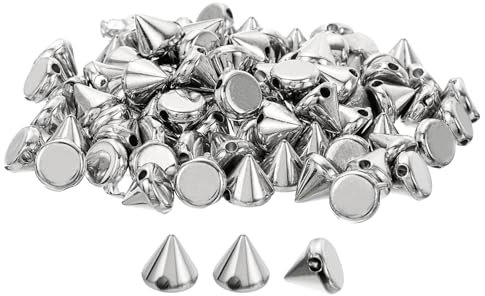QUARKZMAN 100 Stück Acryl Spike Kegelnieten, 8x8mm Flache Rückseite zum Aufnähen oder Aufkleben, Punk Spike Perlen für Kleidung, Schuhe, Taschenverzierung (Silberton)