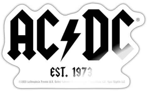 Spreadshirt AC/DC Schwarzes Logo Est. 1973 Sticker, max. 10x10 cm, 10 x 10 cm, Weiß glänzend