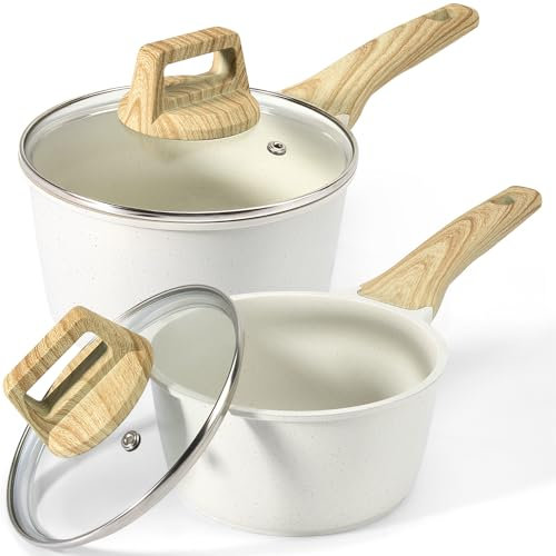 GiPP Casserole avec couvercle, 16/18 cm, 2 pièces, petite casserole à induction, avec revêtement antiadhésif en granit, pour induction, sans PFOA, blanche