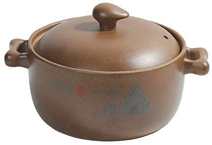 Olla de Barro Hecha a Mano, Olla de Barro, ollas para Sopa de Cebolla, Olla para cocinar a Fuego Lento, cazuela de cerámica Redonda sin esmaltar con Tapa, Color Amarillo, 2,96 Cuartos
