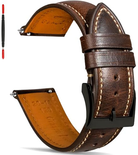 Gomvadr Quick Release Lederarmband, Vintage Öl gegerbt Pull-up Lederband Ersatz Uhrenarmbänder Männer Frauen 14mm 16mm 18mm 19mm 20mm 21mm 22mm 24mm (18mm, Brown/Black Buckle)