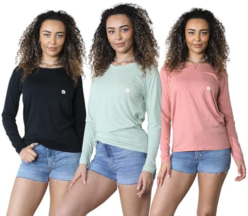 Bahob® 3 Pack Women's Classic-Fit Long Sleeve Crewneck T-Shirt, Multipacks Ladies Long Sleeve T-Shirt Top S-XXL (WFTS-111-A, XL)