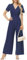 Tanmolo Damen Jumpsuit Elegant Sommer Kurzarm V-Ausschnitt Overall Weites Bein Romper Mit Taschen Navy Blau, XXL