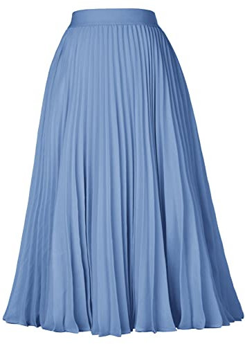 Faltenrock Damen A Linie Plisseerock Lang Hochezeitsrock Hohe Taille Elastische XL cl2473-39/Hellblau