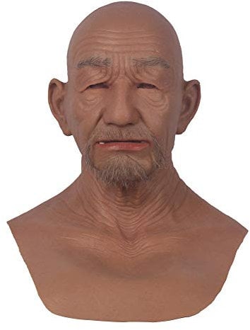 LCUPPON Maschera Silicone Realistico Vecchio Faccia per Crossdresser Cosplay Halloween (Avorio)