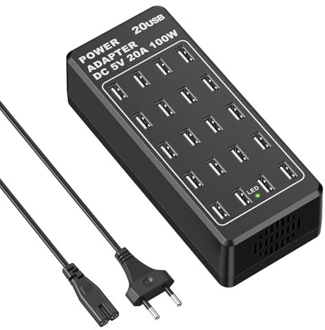 Cargador USB, estación de Carga USB A de Escritorio de 20 Puertos, Cargador Inteligente USB multifunción de 100W, Compatible con iPhone 11/12/13/14/15/Samsung S22/S23/S24/ Google Pixel/iPad/Tablets