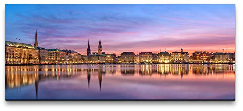 Panorama Hamburg 100x40cm Wandbild auf Leinwand