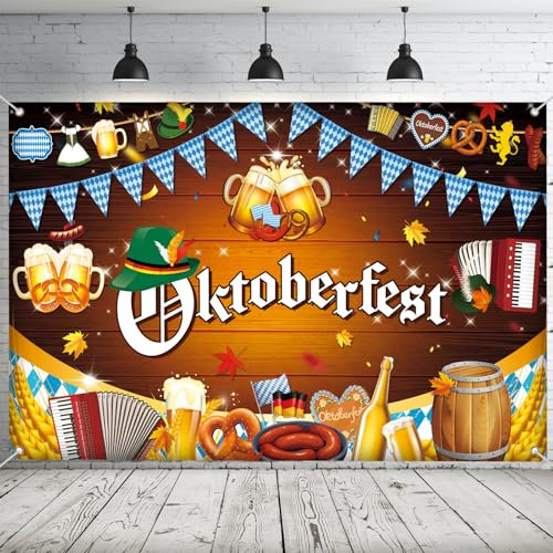 AhfuLife Oktoberfest Hintergrund Banner 180 * 110 cm, Extra Große Oktoberfest Deko Banner, Bayern Party Dekoration Bayerische Banner für Restaurants Haus Bar Deko