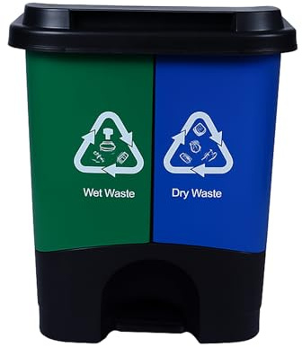 16L 20L 40L Double Compartment Food Waste Bin | Recycling Pedal Bin for Home, Bedroom, Bathroom, Kitchen | Blue & Green
