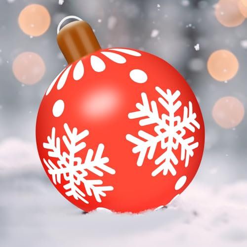Weihnachten Aufblasbar Ball,66CM Weihnachtskugeln Outdoor Aufblasbar,Aufblasbar Weihnachtskugel,Geeignet für Weihnachtsdekoration, Heimdekoration und Gartendekoration Im Freien (Rot A