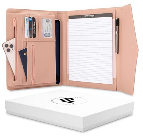 FOREVERMORE Reißverschluss-Padfolio-Portfolio-Organizer für Damen, Kunstleder-Portfolio-Ordner für Lebenslauf, Dokumente, Tablet und Visitenkarten, Notizbuch-Organizer mit Notizblock im Lieferumfang