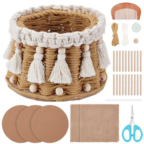 ORIGACH Makramee Korbbau Set für Anfänger, Korb Bastelset Kit Mit Anleitung Makramee Basteln Für Einfache Heimdekoration Und Organisationsideen