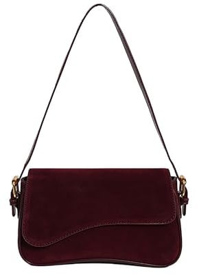 ibalulu Umhängetasche Damen Handtasche, Suede Tote Bag Clutch Klein Crossbody Bag Retro Schultertasche Wildleder Tasche Geeignet für Reisen und Partyarbeiten (Burgunderrot)