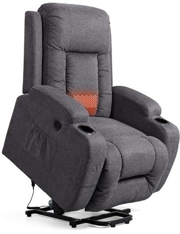 FLEXISPOT Elektrischer Relaxsessel, Massagesessel, Aufstehsessel, Schlafsessel, Fernsehsesssel, Liegesessel mit Aufstehhilfe, Heizfunktion (Grau)