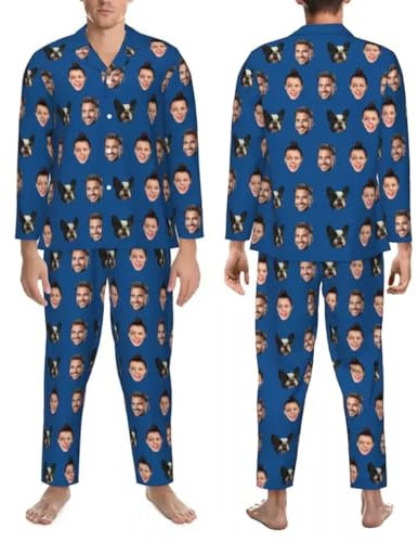 miguha Chemise De Nuit Personnalisée for Hommes, Pantalon De Pyjama avec Photo Personnalisée, Bas De Vêtements De Nuit, Bas De Photo De Visage, Peinture Impressionniste Personnalisée, Pyjama