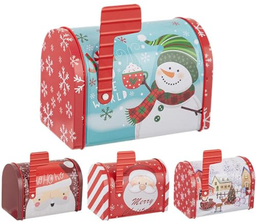 yybng Weihnachtsgeschenkkasten, 4 Stück Weihnachts-Briefkästen Aus Weißblech, Weihnachts-Süßigkeitendosen, Candy Geschenkbox Aufbewahrungsbehälter, Dekorative Dose