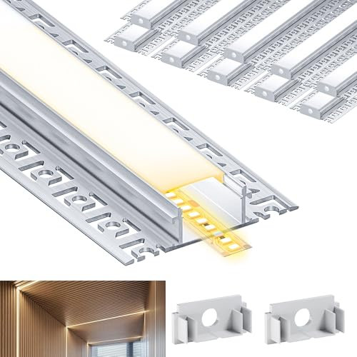 LASLUX 10 x LED Fliesenprofil 2M, LED Trockenbauprofil 2M Aluminium Profil Schiene Unterputz Kanal und Diffusor Aufputz für Indirekte Beleuchtung Decke