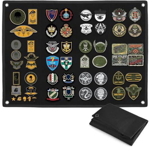 110 x 70 cm - Patch mural auto-agrippant pour patchs - Surface Velcro pour panneau de patchwork - Tapis mural velcro pour patchs - Avec sangles - Pour patchs militaires - Organiseur - Tableau